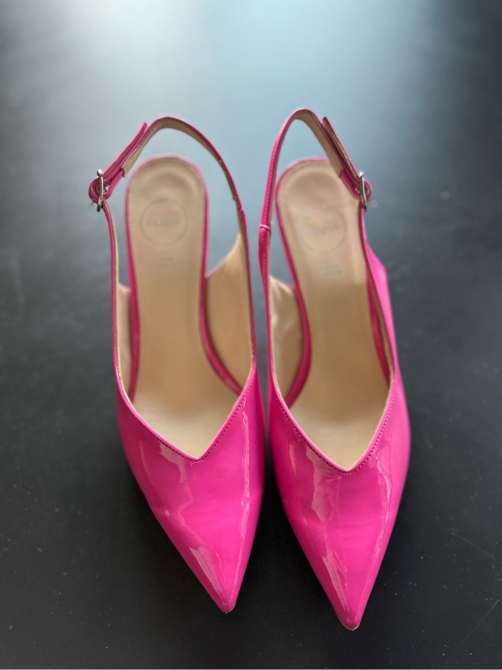 Clizia- Tania Fuchsia Patent Italian Leather Slingbacks- Size 10